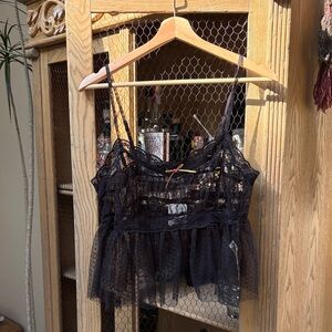 Free People Intimately In The Stars Black Mesh Cami Top